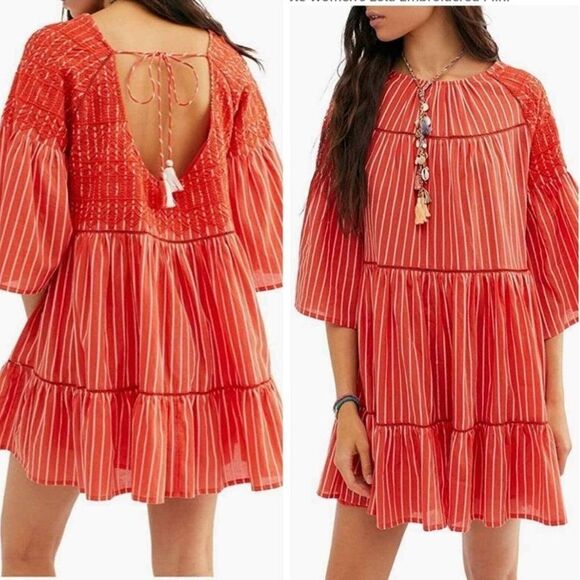 Free people lola embroidered stripe mini dress small - Picture 1 of 10